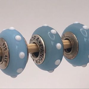 Pandora authentic retired Seeing Spots Light Blue and White Murano Bead.